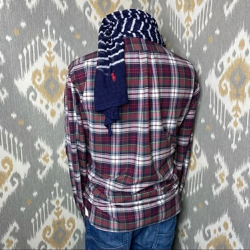 Polo Ralph Lauren Classic Tartan Plaid Oxford Button Down Shirt Red Navy Green